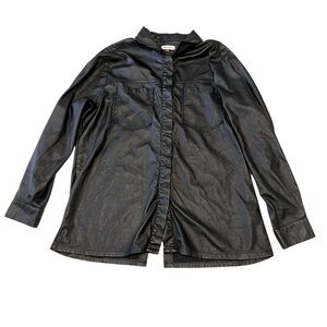GOOD AMERICAN Black Faux Leather Split Back Button Front Shirt Jacket